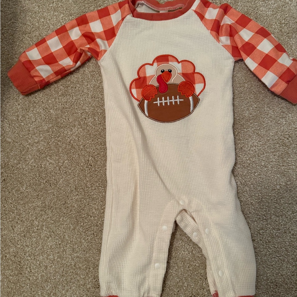 Orange and White Turkey Thanksgiving Football Kids One Piece